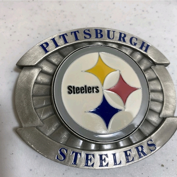 New Pittsburgh Steelers Silver and Multicolor Belt Buckle